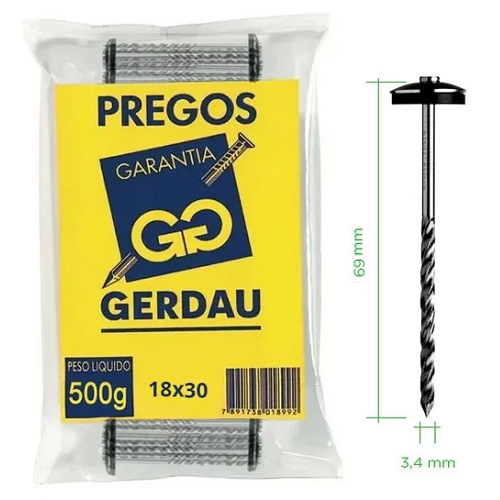 Prego 3,4 x 69mm (18x30) com Arruelas